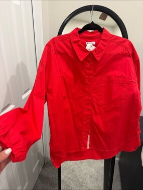 Sundry Bright Red Button-Down womens Shirt with Chest Pocket